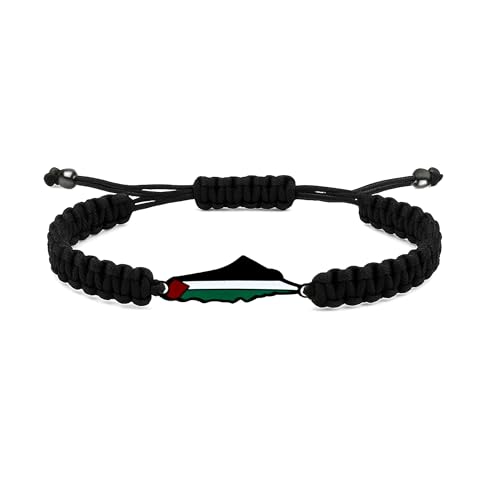 Zircobic Schwarzes Handgewebtes Armband mit Roségold Palestinensischem Flaggen Anhänger – Symbolisiert Hoffnung und Stärke, Ein Geschenk für Geliebte von Zircobic