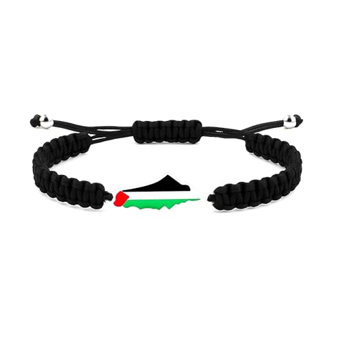 Zircobic Schwarzes Handgewebtes Verstellbares Armband mit Palestinensischem Kartenanhänger – Repräsentiert Freiheit und Hoffnung, Geeignet für den Alltag von Zircobic
