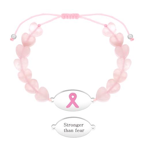 Zircobic "Stronger Than Fear Wassermelonenstein Kreuz Armband, Pink Ribbon Brustkrebs Survivor Schmuck, Bequem Wasserdicht Verstellbares Design, Geeignet für Alle Anlässe von Zircobic