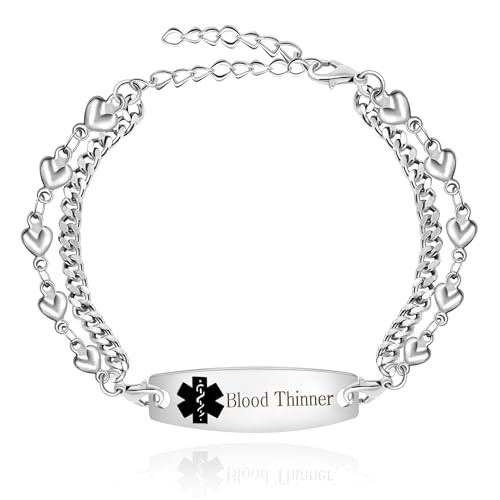 Zircobic Universelles Medizinisches ID-Armband Edelstahl Blutverdünner Identifikationsarmband Armbänder für Herren Damen mit Doppelkette Schwarzes Symbol Edelstahl Schmuck 7,5"+2" YA3989 von Zircobic