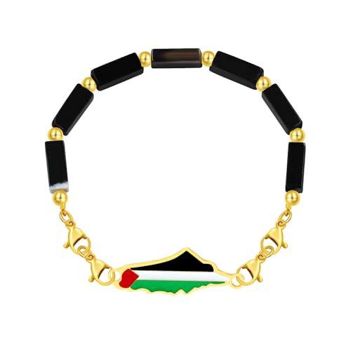 Zircobic Vergoldetes Armband mit Palästina-Flagge – Rechteckige Onyxperlen und verstellbarer Hummerverschluss, dezentes Unisex-Accessoire Zircobic Vergoldetes Armband mit Palästina-Flagge – Rechteckige Onyxperlen und verstellbarer Hummerverschluss, dezentes Unisex-Accessoire von Zircobic