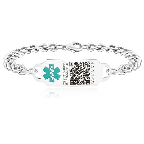 Zircobic einzigartiges wasserdichtes QR-Code Edelstahl-Medizin-ID-Armband, angepasstes QR-Code-Medizin-ID-Armband, niedrig-allergenes medizinisches Identifikations-Schmuckstück von Zircobic