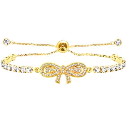 Zircobic feines Armband mit Zirkonschleifen-Akzent | Good Fortune Best Friend Tennisarmbänder | Verstellbarer Zirkonia-Schmuck | Symbolisiert Eleganz. Platin/Gold/Schwarz/Rosévergoldung YA4867 von Zircobic
