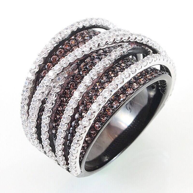 Mehrreihig Vvs1 D Farbe Schokoladenbraun+Clear Cz Crisscross X High Way Sterling Silber Ring - Layer Eternity Band 18mm 14K Vermeil von ZirconZczJewelry