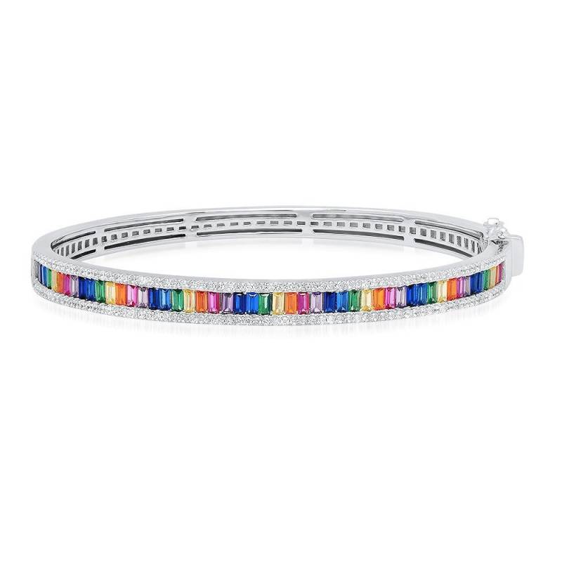 Pave + Baguette Signity Multi-Color Cz Sterling Silber Eternity Oval Form Armreif Armband Trendy Modern-Vermeil 5mm von ZirconZczJewelry