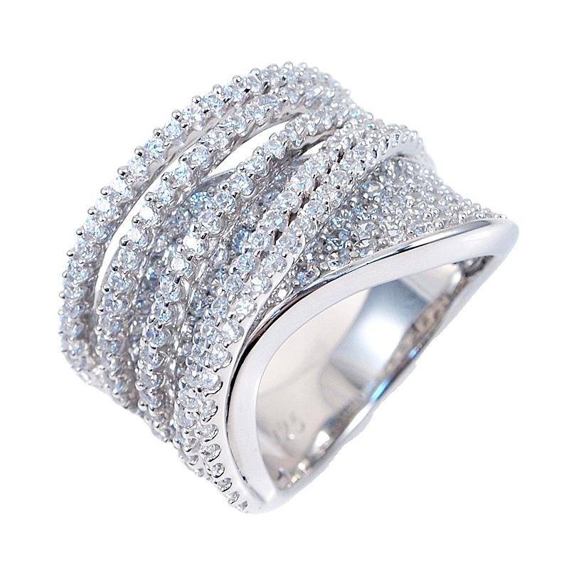 Pave Klar Cz Geschichtet 6Row Konkave Criss Cross Band in Schwarz Rose Gelb Oder Rhodiniertem Sterling Silber Eternity High Way Ring von ZirconZczJewelry