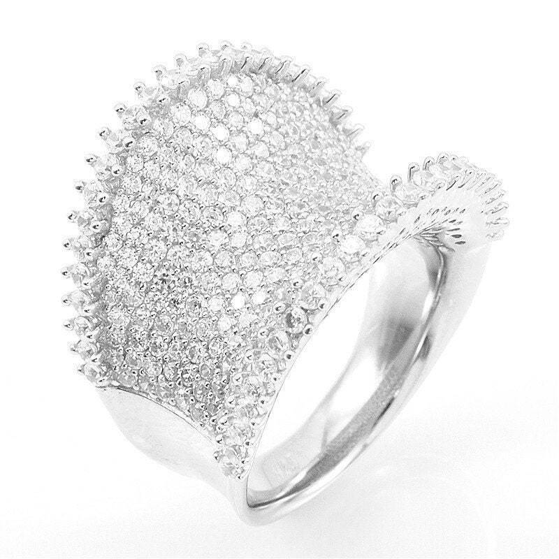 Pave Klar Cz Vvs1-D Farbe Lange Phantasie Konkave 1/2 Eternity Band Set in Schwarz Rose Gelb Oder Rhodiniertem Sterling Silber Ring 18mm Glitzy von ZirconZczJewelry