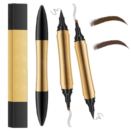 2 in 1 Magischer Augenbrauenstift, 2024 Upgrade Multifunktions-3D-Microblading-Augenbrauen-Tätowierungsstift 4-Gabelspitze mit Eyeliner, Doppelkopf-Augenbrauenstift Wasserdichte(Hellbraun+Dunkelbraun) von Ziswin
