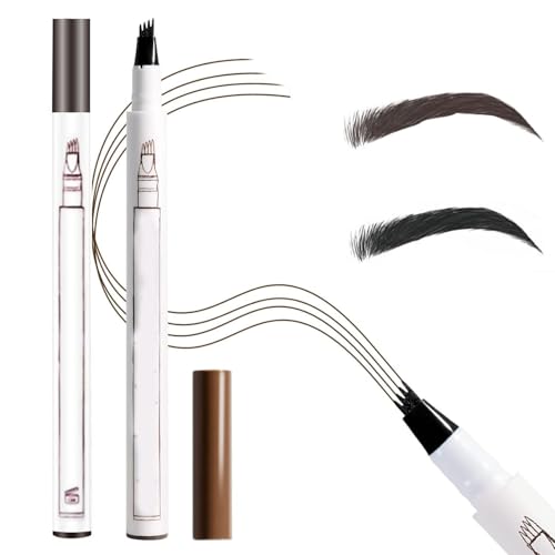 Wasserdichter Augenbrauenstift, 3D-magischer Augenbrauenstift, langlebiger Augenbrauenstift mit 4 Schlitzköpfen, Mikrogabelspitze, natürliches Make-up (Dunkelbraun+Schwarz) von Ziswin