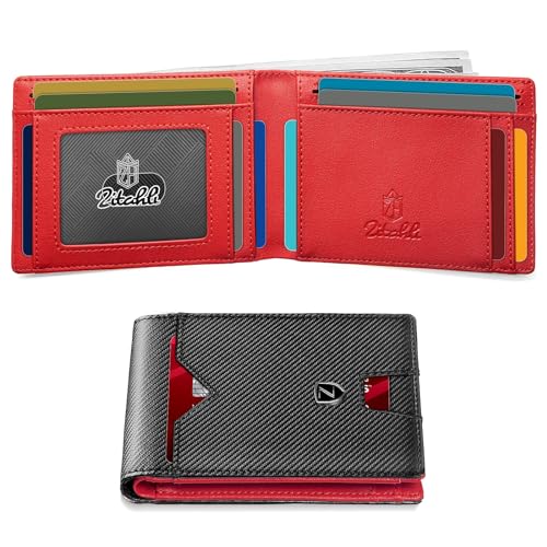 Zitahli Geldbörse für Herren, schmales Leder, RFID-blockierend, 11 Kartenfächer, Geschenk-Box, Modern Black N Red, Slim, Modern von Zitahli