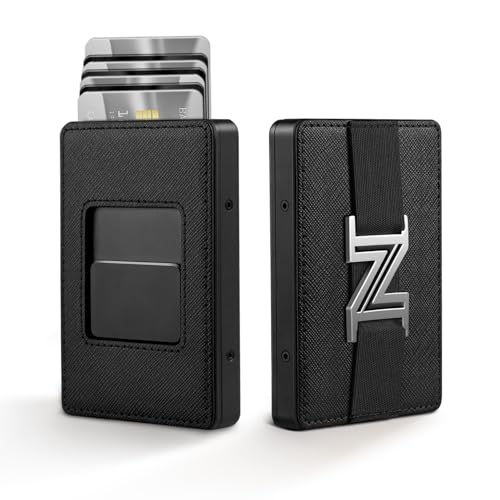 Zitahli Geldbörse für Herren – Minimalistisches Kreditkartenetui mit Geldgurt, schlanke Metall-Herren-Geldbörsen mit RFID-Blockierung, Pop-Up mit magnetischem Daumen-Swipe, Cross Black, Modern von Zitahli