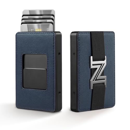 Zitahli Geldbörse für Herren – Minimalistisches Kreditkartenetui mit Geldgurt, schlanke Metall-Herren-Geldbörsen mit RFID-Blockierung, Pop-Up mit magnetischem Daumen-Swipe, Dunkelblau, Classic von Zitahli