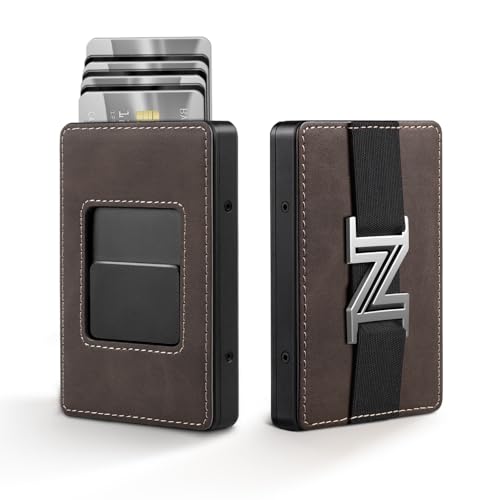 Zitahli Geldbörse für Herren – Minimalistisches Kreditkartenetui mit Geldgurt, schlanke Metall-Herren-Geldbörsen mit RFID-Blockierung, Pop-Up mit magnetischem Daumen-Swipe, Kaffee, Minimalistisch von Zitahli