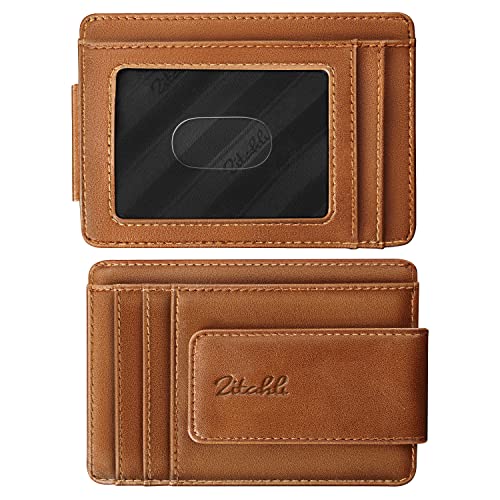 Zitahli Herren Geldbörsen Slim RFID Magnetisches Leder mit Geschenkbox, Classic Brown 1, Minimalistisch von Zitahli
