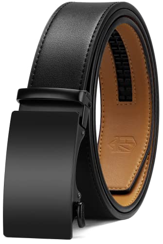 Zitahli Gürtel für Herren, Ratschengürtelkleid mit 3,5 cm hochwertigem Leder, Schiebegürtel mit einfacher, verstellbarer automatischer Schnalle, Schwarz-D007, 100 cm/115 cm Taille von Zitahli
