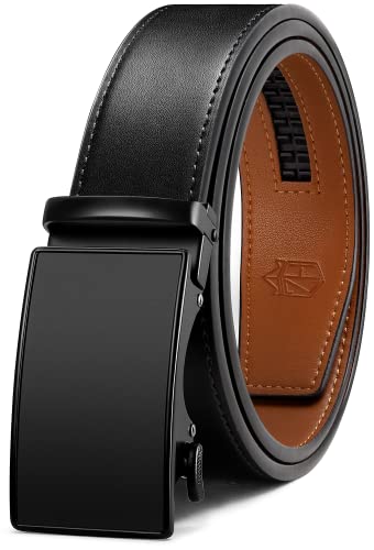 Zitahli Gürtel für Herren, Ratschengürtelkleid mit 3,5 cm hochwertigem Leder, Schiebegürtel mit einfacher, verstellbarer automatischer Schnalle, Schwarz-L016, 75 cm/90 cm Taille von Zitahli