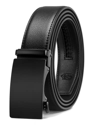 Zitahli Gürtel für Herren, Ratschengürtelkleid mit 3,5 cm hochwertigem Leder, Schiebegürtel mit einfacher, verstellbarer automatischer Schnalle, Schwarz-e008, 85 cm/100 cm Taille von Zitahli