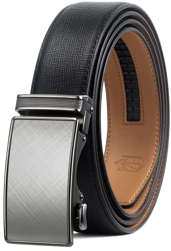 Zitahli Gürtel für Herren, Ratschengürtelkleid mit 3,5 cm hochwertigem Leder, Schiebegürtel mit einfacher, verstellbarer automatischer Schnalle, Schwarz-f009, 100 cm/115 cm Taille von Zitahli