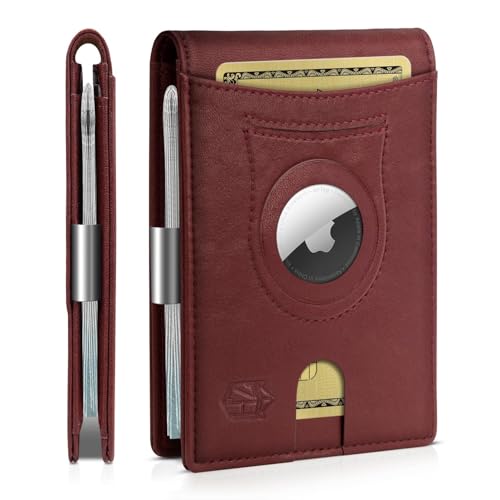 Zitahli Herren Geldbörsen Airtag Halter Slim Rfid Leder mit Geschenkbox, Luxuriöses Weinrot, Small, Modern von Zitahli