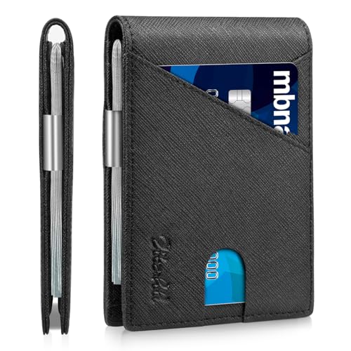 Zitahli Herren Geldbörsen Slim - Geldklammer Slim Leder Slots Kreditkartenhalter RFID Blocking Bifold Minimalistische Brieftasche mit Geschenkbox, Cross Black, Modern von Zitahli