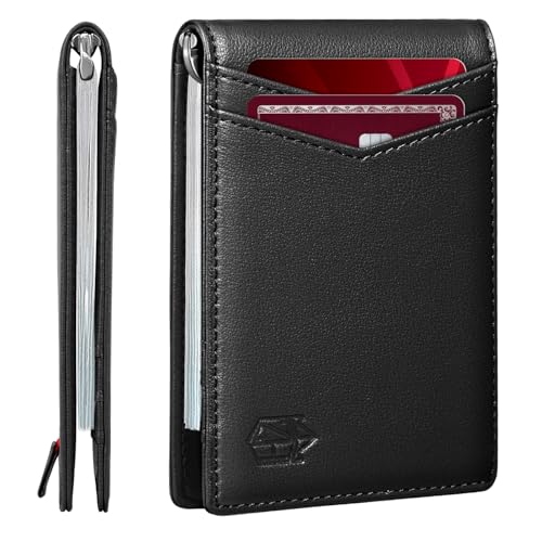 Zitahli Herren Geldbörsen Slim RFID Geldklammer Leder mit Geschenkbox, Basic Black-New von Zitahli
