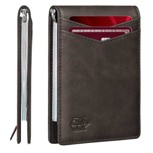 Zitahli Herren Geldbörsen Slim RFID Geldklammer Leder mit Geschenkbox, Crazy Horse Dunkelbraun, Minimalistisch von Zitahli