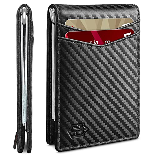 Zitahli Herren Geldbörsen Slim RFID Geldklammer Leder mit Geschenkbox, carbon schwarz, Minimalistisch von Zitahli