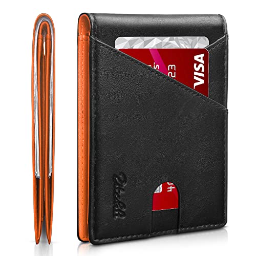 Zitahli Herren Geldbörsen Slim Rfid Leder Bifold mit Geschenkbox, Klassisch Schwarz und Orange, Classic von Zitahli