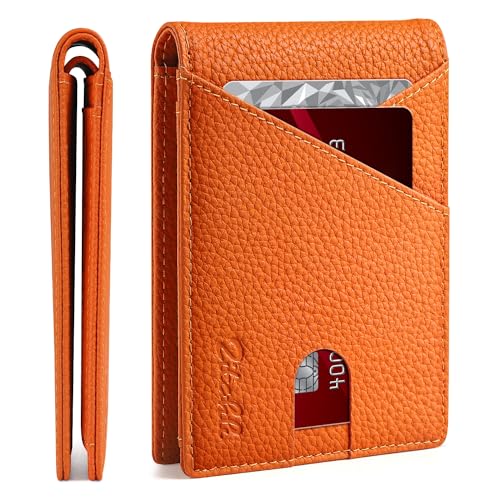 Zitahli Herren Geldbörsen Slim Rfid Leder Bifold mit Geschenkbox, Neu Litschi Orange, Classic von Zitahli