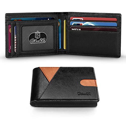 Zitahli Herren Geldbörsen Slim Rfid Leder Bifold mit Geschenkbox, Schwarz und Braun akzentuiert, Classic von Zitahli