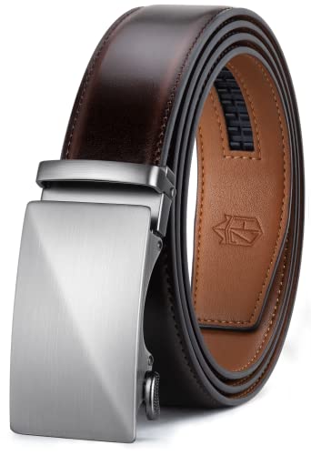 Zitahli Gürtel für Herren, Ratschengürtelkleid mit 3,5 cm hochwertigem Leder, Schiebegürtel mit einfacher, verstellbarer automatischer Schnalle, Coffee-m017, 95 cm/105 cm Taille von Zitahli