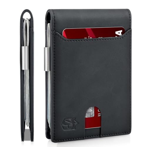 Zitahli Schlanke Brieftaschen für Herren – Leder-Geldklammer für Herren – RFID-blockierende Fronttasche – minimalistischer Kreditkartenhalter mit Geschenkbox, CH Schwarz, Schlanke Brieftasche von Zitahli