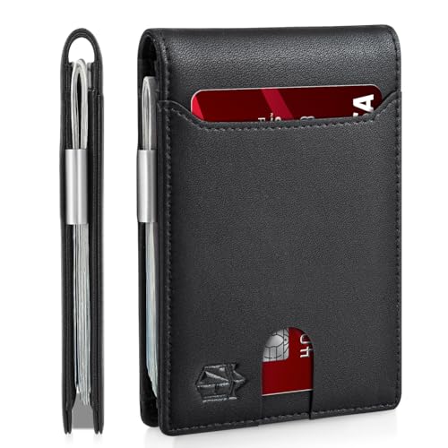 Zitahli Schlanke Brieftaschen für Herren – Leder-Geldklammer für Herren – RFID-blockierende Fronttasche – minimalistischer Kreditkartenhalter mit Geschenkbox, Martha Black, Schlanke Brieftasche von Zitahli