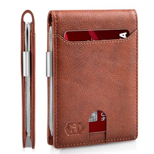 Zitahli Schlanke Brieftaschen für Herren – Leder-Geldklammer für Herren – RFID-blockierende Fronttasche – minimalistischer Kreditkartenhalter mit Geschenkbox, Retro Rotbraun, Schlanke Brieftasche von Zitahli