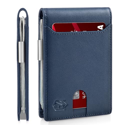 Zitahli Schlanke Brieftaschen für Herren – Leder-Geldklammer für Herren – RFID-blockierende Fronttasche – minimalistischer Kreditkartenhalter mit Geschenkbox, Tibetanblau, Schlanke Brieftasche von Zitahli