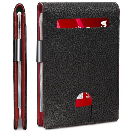 Zitahli Schlanke Geldbörsen für Herren – Leder-Geldklammer Herren Geldbörse – RFID-blockierende Vordertasche Bifold Wallet – minimalistisches Kreditkartenetui mit Geschenkbox, Neu Litschi Schwarz und von Zitahli