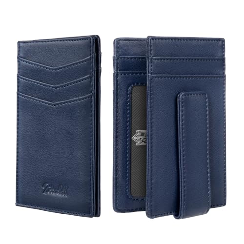 Zitahli Schlanke Herren-Geldbörse – RFID-blockierendes Karbonleder mit Magnetverschluss, Ausweisfenster für 12+ Karten, Geldklammer, Geschenke für Ihn, Königsblau von Zitahli