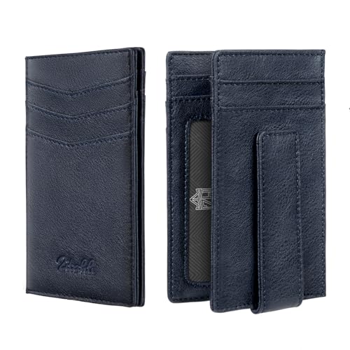 Zitahli Schlanke Herren-Geldbörse – RFID-blockierendes Karbonleder mit Magnetverschluss, Ausweisfenster für 12+ Karten, Geldklammer, Geschenke für Ihn, Retro Blau von Zitahli