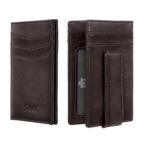 Zitahli Schlanke Herren-Geldbörse – RFID-blockierendes Karbonleder mit Magnetverschluss, Ausweisfenster für 12+ Karten, Geldklammer, Geschenke für Ihn, Retro Kaffee von Zitahli