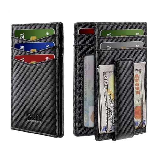 Zitahli Schlanke Herren-Geldbörse – RFID-blockierendes Karbonleder mit Magnetverschluss, Ausweisfenster für 12+ Karten, Geldklammer, Geschenke für Ihn, carbon schwarz von Zitahli