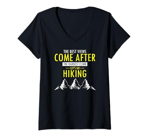 Damen Schöne Aussichten Nach Schwerem Aufstieg T-Shirt mit V-Ausschnitt Damen Schöne Aussichten Nach Schwerem Aufstieg T-Shirt mit V-Ausschnitt von Zitat Für Wanderfreunde Mit Zielsetzung
