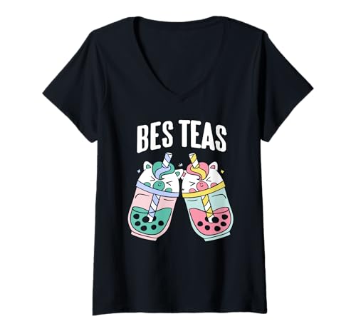 Damen Bes Teas Niedlicher Boba-Witz Freunde Spaß T-Shirt mit V-Ausschnitt Damen Bes Teas Niedlicher Boba-Witz Freunde Spaß T-Shirt mit V-Ausschnitt von Zitat für Bubble Tea und Kawaii Humor