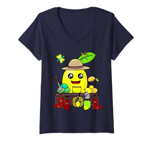 Damen Zitrone Saft Saftladen Zitrone Lemonen Sommerzeit Früchte T-Shirt mit V-Ausschnitt von Zitronen Zitrone Lemonen Obst Frucht