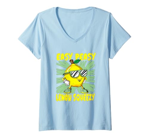 Damen Zitrone Sonnenbrille Zitrusfrucht Easy Peasy Lemon Squeezy T-Shirt mit V-Ausschnitt Damen Zitrone Sonnenbrille Zitrusfrucht Easy Peasy Lemon Squeezy T-Shirt mit V-Ausschnitt von Zitronensaft Liebhaber Limonade Zitronengeschenk