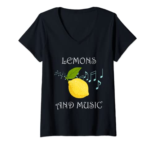 Damen Ironisches Zitat Zitronen und Musiknoten Limonade T-Shirt mit V-Ausschnitt von Zitrusfrüchte Zitronen Ironische Zitate