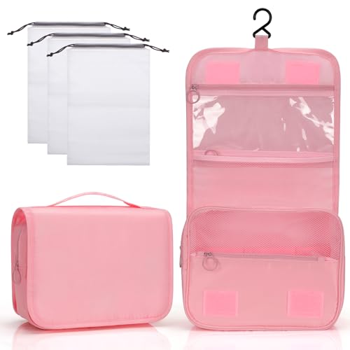 Zivacate Kulturtasche zum Aufhängen, wasserdichte Kosmetiktasche, Kulturbeutel mit Griff, Faltbare Tragbare Waschtasche mit 3 Kordelzug Organizer Tasche für Reisen, Geschäft, Fitness, Camping – Rosa Zivacate Kulturtasche zum Aufhängen, wasserdichte Kosmetiktasche, Kulturbeutel mit Griff, Faltbare Tragbare Waschtasche mit 3 Kordelzug Organizer Tasche für Reisen, Geschäft, Fitness, Camping – Rosa von Zivacate