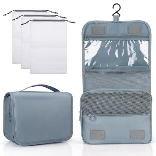 Zivacate Kulturtasche zum Aufhängen, wasserdichte Kosmetiktasche, Kulturbeutel mit Griff, Faltbare Tragbare Waschtasche mit 3 Kordelzug Organizer Tasche für Reisen, Geschäft, Fitness, Camping –Grau von Zivacate