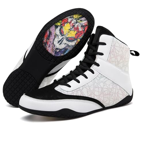 Zivopah Professionelle Herren-Wrestlingschuhe, leicht, atmungsaktiv, Trainingsschuh, strapazierfähige Schuhe für Ringen, Boxen, Gewichtheben, Weiss/opulenter Garten, 44 EU von Zivopah