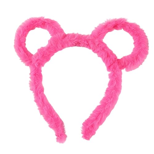 Ziyaeru Niedliches Bärenohren-Stirnband, Herbst- und Winter-Plüsch-Haarband, Damen, Gesichtswäsche, Gesichtsmaske, rutschfest, Druck, Haarband, niedliche Haarspange, Kopfschmuck (Hellrot) von Ziyaeru