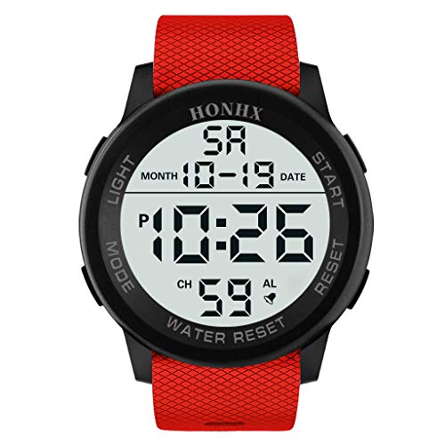 Ziyan Digitale LED-Handgelenk Sport wasserdichte Herrenuhr Kinder Armbanduhr Lernuhr Uhren LED Sportuhr Große Schwarze Bildschirm Uhr (Rot) von Ziyan